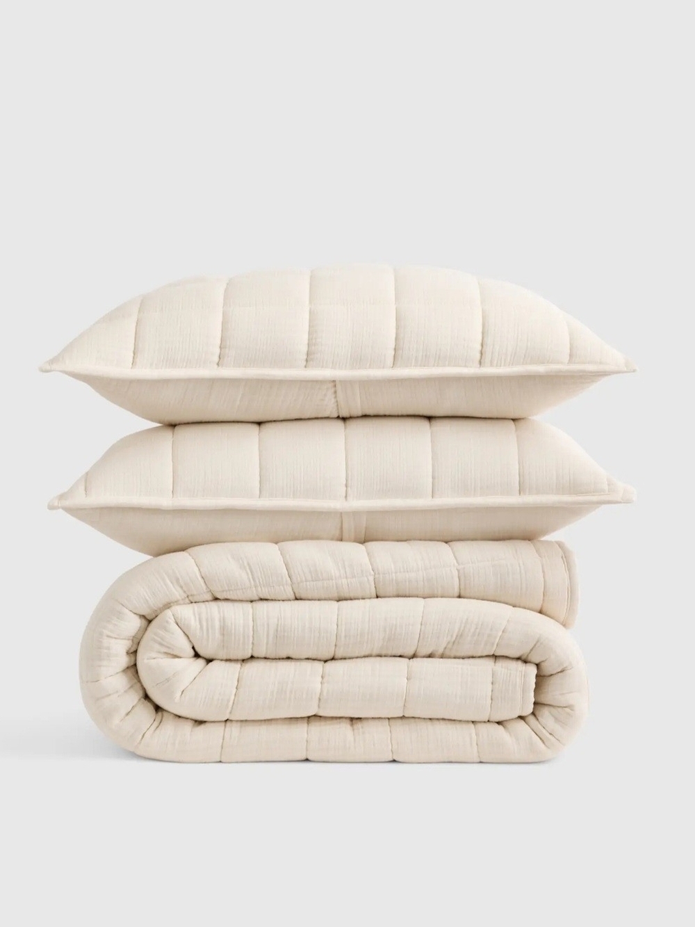NWT Quince Full/Queen Airy Gauze Box Quilt 3pc Set, Color Undyed